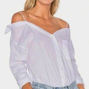 BAILEY 44 White Off Shoulder Button Shirt Top S Minimalist Modern Cotton Blend
